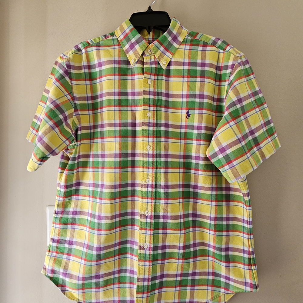 Ralph Lauren Classic Fit Plaid Madras Short Sleeve Button Down - Large